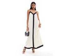 Vero Moda - Vestito lungo color crema e nero con finiture a contrasto e spalline sottili-Bianco L