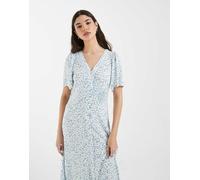 Vero Moda - Vestito lungo con bottoni bianco e blu a fiorellini XS