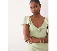 Vero Moda - Vestito lungo verde salvia con maniche ad aletta e rose M