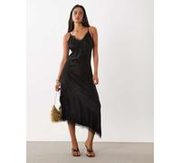 Vero Moda vestito midi asimmetrico con spalline e dettagli in pizzo nero L