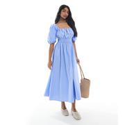 Vero Moda - Vestito midi blu stile milkmaid con maniche a sbuffo L