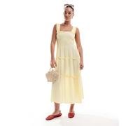Vero Moda - Vestito midi color banana pallido con spalline sottili e arricciature-Giallo XL