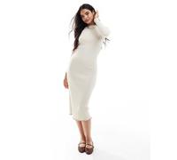Vero Moda - Vestito midi in jersey a coste color crema con profili color cuoio a contrasto-Bianco M