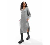 Vero Moda - Vestito midi oversize in maglia grigio medio mélange con scollo a V L