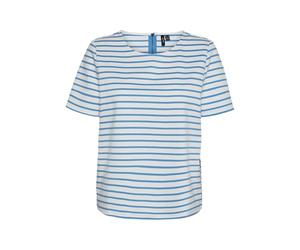 VERO MODA Vmabby SS Zip Top Jrs Noos, Bianco Neve/Strisce: Blu Ibiza, M Donna