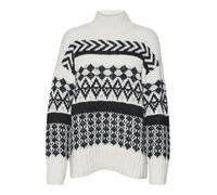 VERO MODA Vmample LS Ga Boo-Pullover a Collo Alto Maglione Lavorato a Maglia, Betulla/Dettaglio: Nero, S Donna