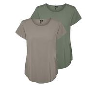 VERO MODA Vmbella Ss WVN Ga Noos Top da donna, Confezione da 2 (cachi vintage, spray marino), L