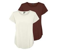 VERO MODA Vmbella Ss WVN Ga Noos Top da donna, Confezione da 2 pezzi (mattone rosso, crema di cannoil), L