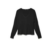 VERO MODA Vmbreeze Ga Boo-Pullover con Scollo a V Maglione Lavorato a Maglia, Nero/Dettaglio: Contrasto di Betulla, XL Donna