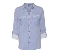 VERO MODA Vmbumpy L/S Shirt New Wvn Noos Maglietta a Maniche Lunghe, Beaucoup Blue/Stripes:Snow White, S Donna