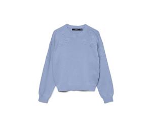 VERO MODA Vmdaisy EMB LS O-Neck Pullover Boo, Brunnera Blu, M