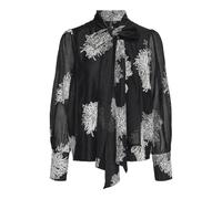 VERO MODA Vmdula LS Bow Top Wvn Camicia a Maniche Lunghe, Nero/Dettaglio: Bianco Neve EMB, XS Donna
