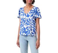 VERO MODA Vmeasy Joy V-Neck SS Blouse Wvn Ga Top da Donna, Bianco Neve/AOP: Alisa Mazarine Blue, M
