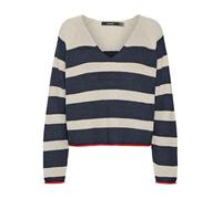 VERO MODA Vmfabulous LS V-Neck Short Pullover Boo, Navy Blazer/Stripes:w Birch + Fiery Red Contrast, S Donna