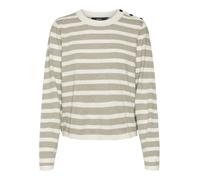 VERO MODA Vmfantastic LS O-Neck Button Pull Ga Boo Maglione Lavorato a Maglia, Betulla/Stripes:w. Melange W. Moonrock Melange, M Donna