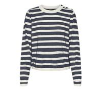 VERO MODA Vmfantastic LS O-Neck Button Pull Ga Boo Maglione Lavorato a Maglia, Birch/Stripes:w. Melange W. Navy Blazer Solid, S Donna