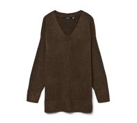 VERO MODA Vmfiluca Ga Noos-Pullover Lungo con Scollo a V Maglione, Pinecone/Dettagli: mélange, M Donna