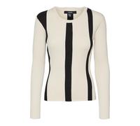 VERO MODA Vmgold New Rib LS O-Neck Pullover Maglione Lavorato a Maglia, Betulla/Dettaglio: Nero, L Donna