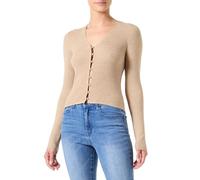 VERO MODA Vmgold Rib LS V-Neck Button Pullover Maglione Lavorato a Maglia, Nomad/Dettaglio: mélange, S Donna