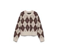 Vero Moda Vmhalo LS O-Neck Argyle Cardigan Exp, Farina d'avena, L Donna