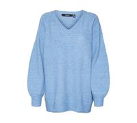 VERO MODA Vmleaf LS Long V-Neck Pullover Ent Maglione Lavorato a Maglia, Blue Jasper/Dettagli: mélange, XS Donna