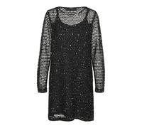 VERO MODA Vmleilani New LS O-Neck Short Dress Mini Abito, Nero/Dettaglio: sequenze argentate, M Donna