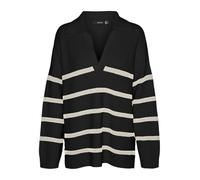 VERO MODA Vmluna Ga Boo-Maglia a Maniche Lunghe con Scollo a V Maglione Lavorato, Nero/a Strisce: Betulla, S Donna