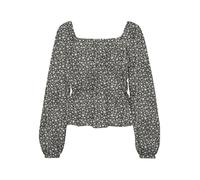 VERO MODA Vmmacha L/S Smock Top Wvn Ga-Pantaloncini Camicia a Maniche Lunghe, Black/AOP:ANA, L Donna