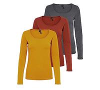 VERO MODA Vmmaxi My Ls Soft Uneck Ga Noos - Maglia a maniche lunghe da donna, 1 giallo dorato, 1 henné bruciato, 1 grigio scuro, L