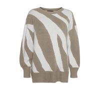 VERO MODA Vmnancy-Pullover Lungo con Scollo Rotondo, Taglia L Maglione Lavorato a Maglia, Silver Mink/Detail:w. Birch Animal Print, S Donna