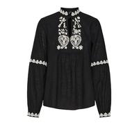 VERO MODA Vmritah LS Top Wvn Ga Camicia a Maniche Lunghe, Nero/Dettaglio: Ricami di Betulla, M Donna