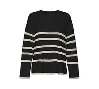 Vero Moda - Maglione color crema a righe miste con scollo circolare-Nero L