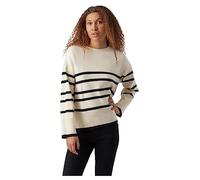 VERO MODA Vmsaba LS O-Neck Stripe Pullover Ga Noos, Birch-w Black, L Donna
