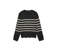 VERO MODA Vmsaba Plain LS O-Neck Pullover Ga Noos Maglione, Nero/Strisce: Betulla, M Donna
