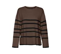 VERO MODA Vmsaba-Pullover Ga Noos con Scollo Rotondo, a Righe Maglione Lavorato a Maglia, Pinecone/Stripes:w Black, XL Donna