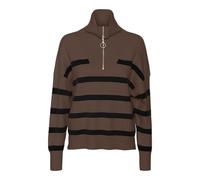 VERO MODA Vmsaba Stripe LS Highneck Blouse Ga Noos Maglione Lavorato a Maglia, Pinecone/Strisce: Nero, M Donna