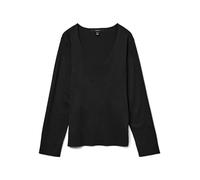 VERO MODA Pullover Donna Aderente Scollo a V Maniche Lunghe Polsini a Costine, Colore:Nero-2, Taglia:XL
