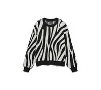 Vero Moda - Maglione jacquard nero e crema zebrato con scollo rotondo-Bianco XS