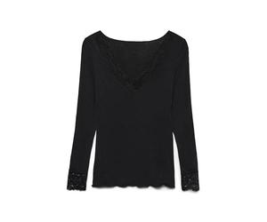 Vero Moda Vmskye LS V-Neck Lace Top Jrs Noos, Nero, XS