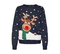 VERO MODA Vmsnowy Deer LS O-Neck Xmas Maglione Lavorato a Maglia, Navy Blazer/Detail:w. Jelly Bean+Black+Friar Brown+Snow White+Lion, S Donna