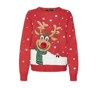 VERO MODA Vmsnowy Deer LS O-Neck Xmas Maglione Lavorato a Maglia, Rosso Cinese/Dettaglio: w. Gelatina + Nero + Marrone Friar + Bianco Neve + Lion, S Donna