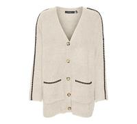 VERO MODA Vmzora LS-Cardigan con Scollo a V, Betulla/Dettaglio: w. Chocolate Torta Stitch, M Donna