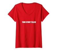 Vero Story Teller Maglietta con Collo a V, Donna, Rosso, S