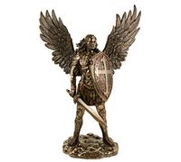 Veronese 708-7273 - Scultura dell'arcangelo Michele con armatura con spada e scudo, 36 cm, bronzata