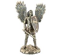 Veronese 708-7273 - Scultura dell'arcangelo Michele con armatura con spada e scudo, 36 cm, bronzata