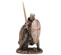 Veronese Design 7 7/8 pollici Cavalieri Templari Crusader brandendo spada e scudo scultura in resina colata a freddo finitura bronzo