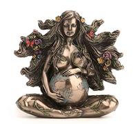 Veronese Design Scultura di Madre Gaia seduta incinta con farfalle in resina colata a freddo con finitura bronzo