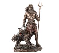 Veronese Design Scultura greca del dio degli inferi con cerberus hound in resina colata a freddo, finitura bronzo, 22,7 cm