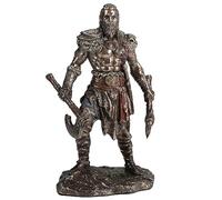 Veronese Design Scultura maschile in resina con doppia ascia vichinga, 16,5 cm, finitura bronzo fuso a freddo