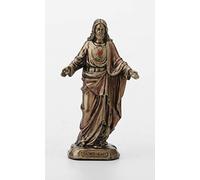 Veronese Design Statua decorativa per la casa con finitura bronzata dipinta a mano in resina del Sacro Cuore di Gesù, 9 cm